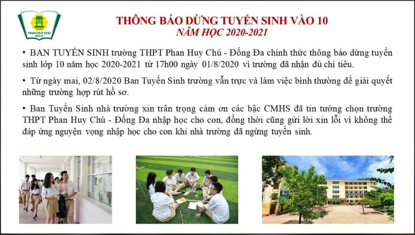 NHÀ TRƯỜNG ĐÃ HOÀN THÀNH TUYỂN SINH NĂM 2020 TRONG NGÀY ĐẦU TIÊN